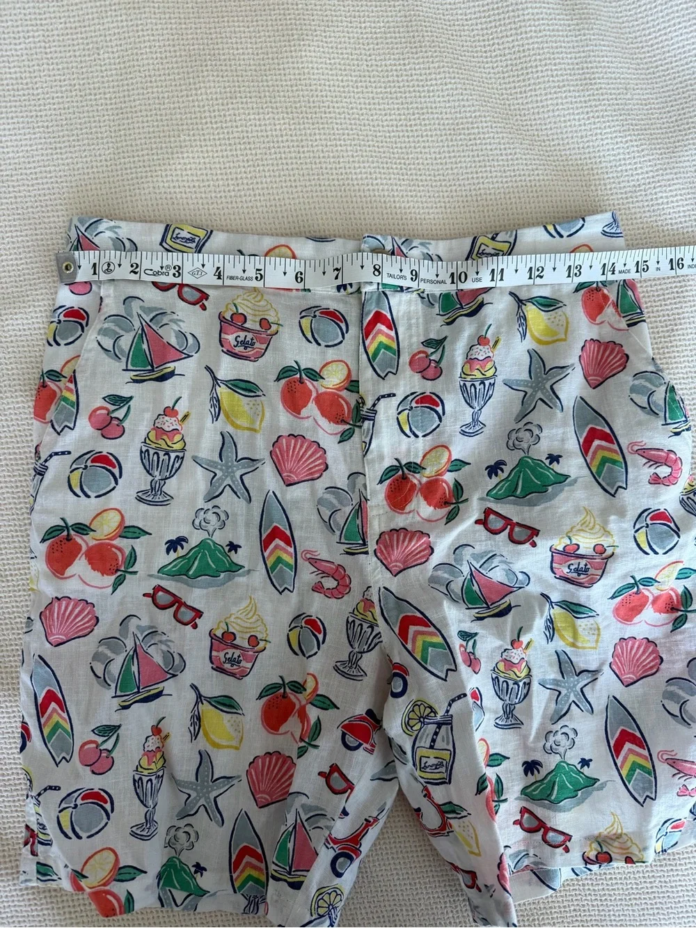 Mini Boden Cotton Linen Beach Print White Cotton Shorts
